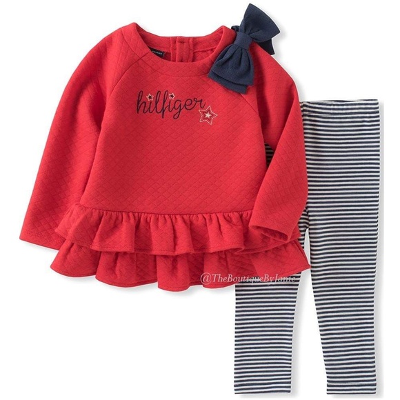 Tommy Hilfiger Red Ruffle Tunic & Stripe Leggings